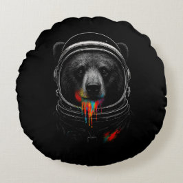 Astronaut Bear with Neon Paint Drips Cosmic Animal Rond Kussen