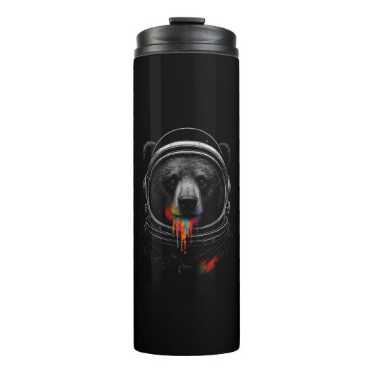 Astronaut Bear with Neon Paint Drips Cosmic Animal Thermosbeker (Voorkant)