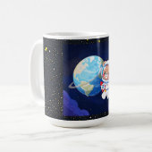 Astronaut Beer Draait Rond Om Aarde Koffiemok (Voorkant links)
