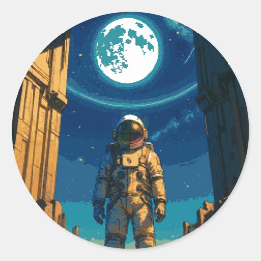 Astronaut Beneath the Celestial Gate Ronde Sticker (Voorkant)