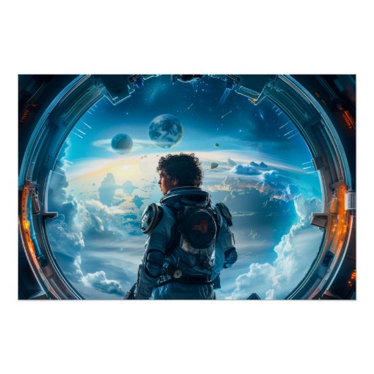 Astronaut bij Viewport Perfect Poster (Voorkant)