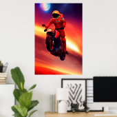 Astronaut Biker in de ruimte Grafische Sci-Fi Art Poster (Thuiskantoor)
