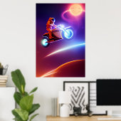 Astronaut Biker Poster - Shoot voor Moon Pop Art (Thuiskantoor)