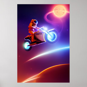 Astronaut Biker Poster - Shoot voor Moon Pop Art