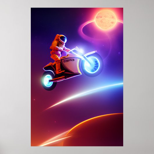 Astronaut Biker Poster - Shoot voor Moon Pop Art (Voorkant)