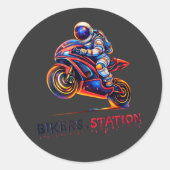 Astronaut Biker  Ronde Sticker (Voorkant)