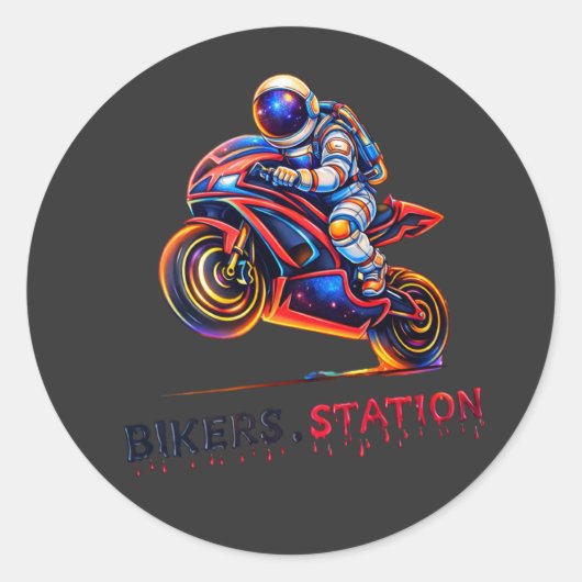 Astronaut Biker  Ronde Sticker (Voorkant)