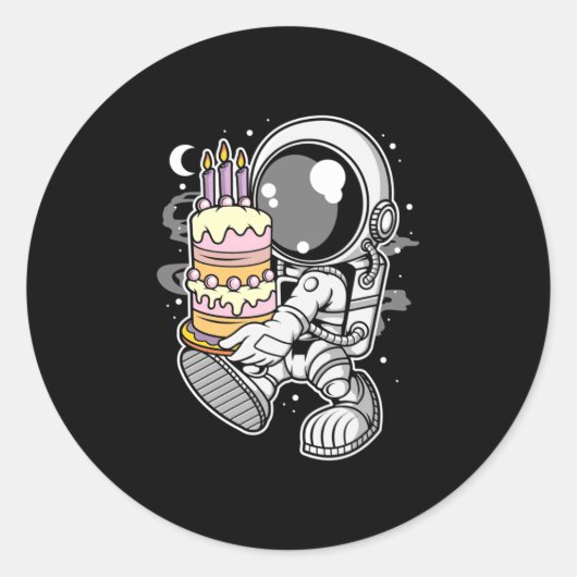Astronaut Birthday Cake Ronde Sticker (Voorkant)