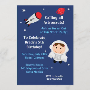 Astronaut Birthday Party Invitation Girl Kaart