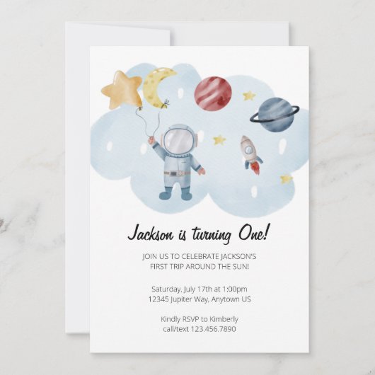 Astronaut Birthday Party Invitation Kaart (Voorkant)