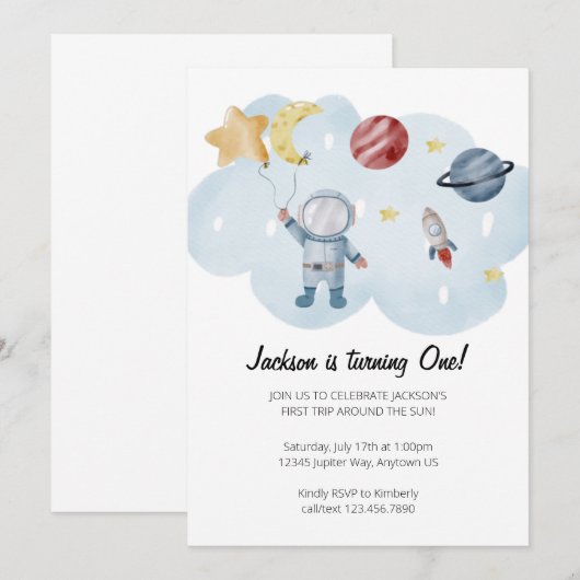 Astronaut Birthday Party Invitation Kaart (Voorkant / Achterkant)