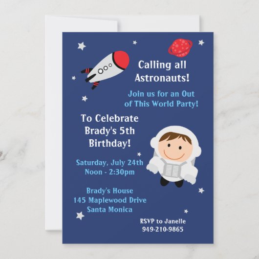 Astronaut Birthday Party Invitation Kaart (Voorkant)