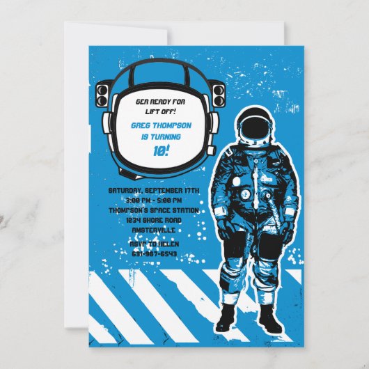 Astronaut Birthday Party Invitation Kaart (Voorkant)