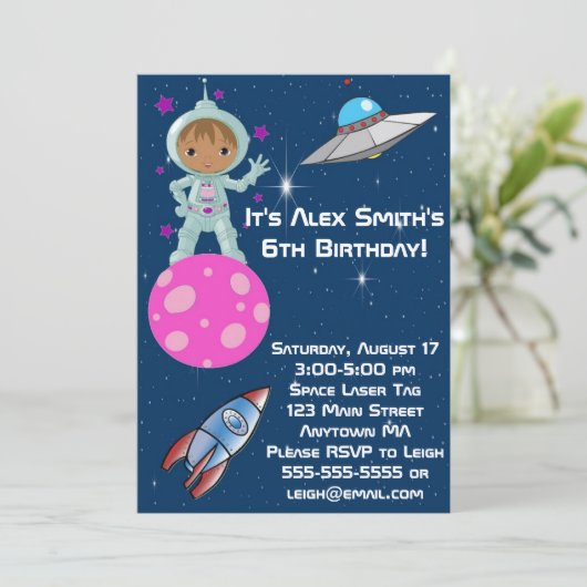 Astronaut Birthday - uitnodiging (Staand voorkant)