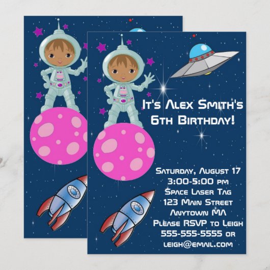 Astronaut Birthday - uitnodiging (Voorkant / Achterkant)