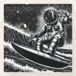ASTRONAUT BLACK AND WHITE, SURF THE UNIVERSE GLAZEN ONDERZETTER