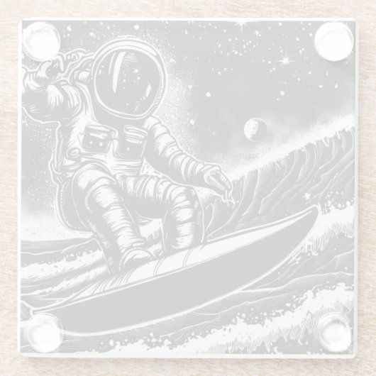 ASTRONAUT BLACK AND WHITE, SURF THE UNIVERSE GLAZEN ONDERZETTER (Achterkant)