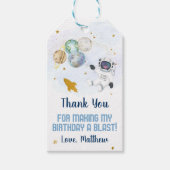 Astronaut Blauw Goud Buitenruimte Verjaardag Cadeaulabel (Voorkant)