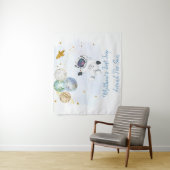 Astronaut Blauw Goud Ruimte Verjaardag Achtergrond Wandkleed (In situ)