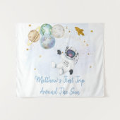 Astronaut Blauw Goud Ruimte Verjaardag Achtergrond Wandkleed (Voorkant (horizontaal))