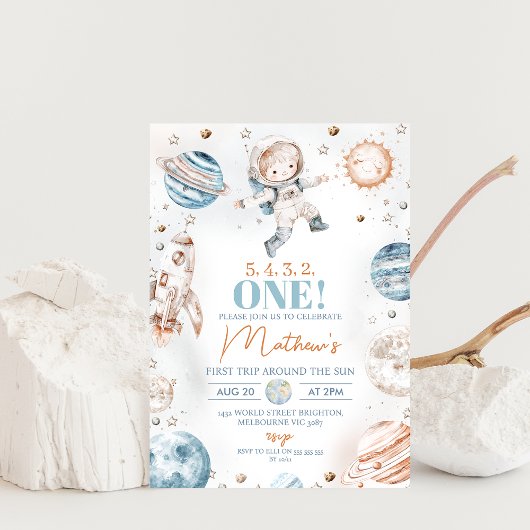 Astronaut Blue eerste reis rond de verjaardag van Kaart