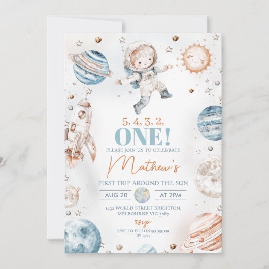 Astronaut Blue eerste reis rond de verjaardag van  Kaart (Voorkant)