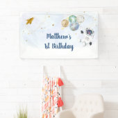 Astronaut Blue Gold Buitenspace Birthday Spandoek (Insitu)