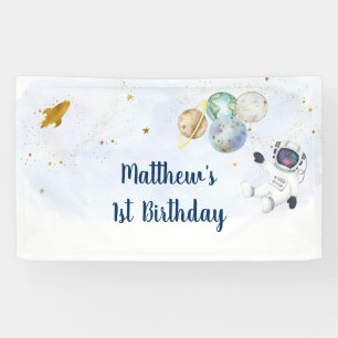Astronaut Blue Gold Buitenspace Birthday Spandoek