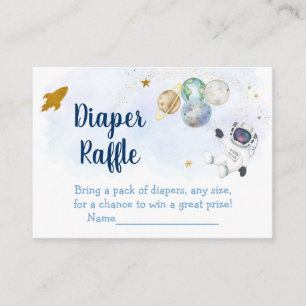 Astronaut Blue Gold Space Baby Diaper Raffle Informatiekaartje