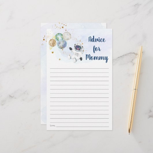 Astronaut Blue Gold Space Baby shower Advice (Voorkant / Achterkant in situ)