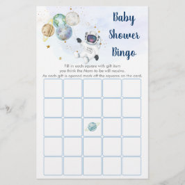 Astronaut Blue Gold Space Baby shower Bingo Game