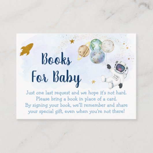 Astronaut Blue Gold Space Baby shower Book Request Informatiekaartje (Voorkant)