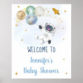 Astronaut Blue Gold Space Baby shower Welkom Poster (Voorkant)