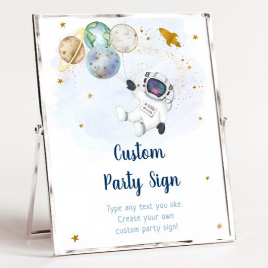 Astronaut Blue Gold Space Editable Birthday Sign Poster
