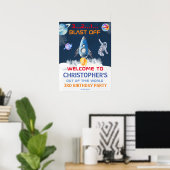Astronaut Blue Space Verjaardag Welkom Poster (Thuiskantoor)