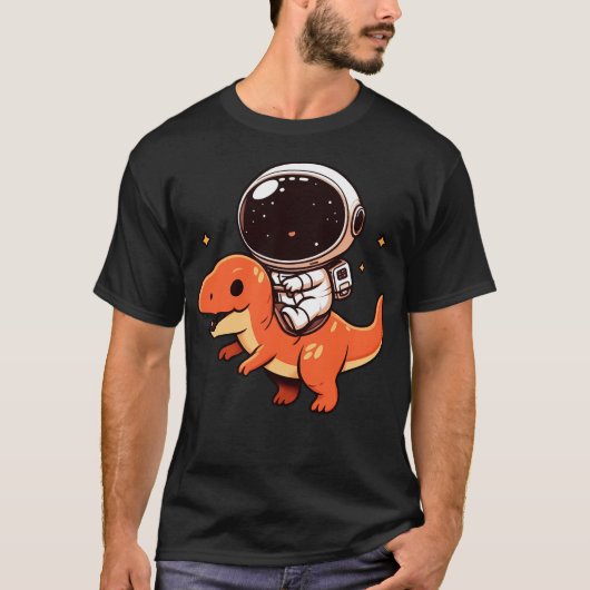 Astronaut bovenop dinosaurus t-shirt (Voorkant)