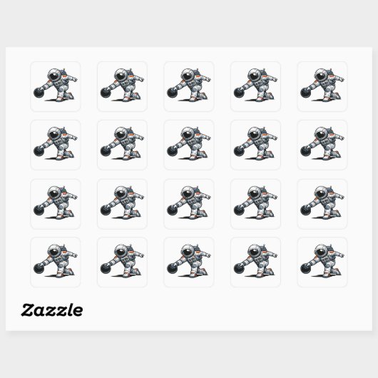 Astronaut Bowling Vierkante Sticker (Vel)