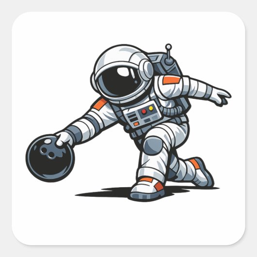 Astronaut Bowling Vierkante Sticker (Voorkant)