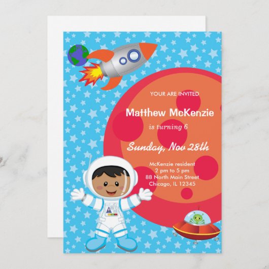 Astronaut boy Birthday-thema Kaart (Voorkant / Achterkant)