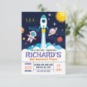 Astronaut Boy Birthday Uitnodiging (Staand voorkant)