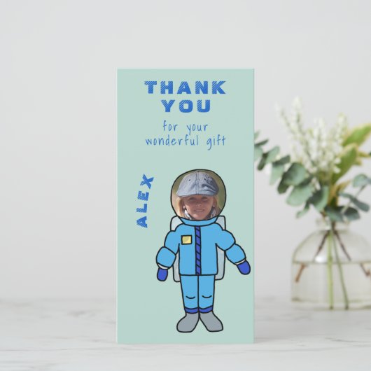 Astronaut Boy Dank U Plaats Uw Gezicht Bedankkaart (Staand voorkant)