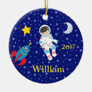 Astronaut Boy Girl Night Sky Rocket Ornament Boy
