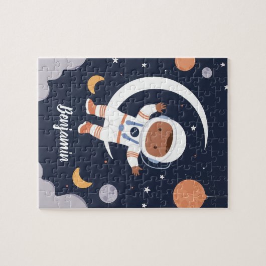 Astronaut Boy Outer Space Gepersonaliseerde Kinder Legpuzzel (Horizontaal)