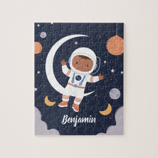 Astronaut Boy Outer Space Gepersonaliseerde Kinder Legpuzzel (Verticaal)