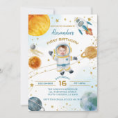 Astronaut Boy Space 1st Birthday Photo Kaart (Voorkant)