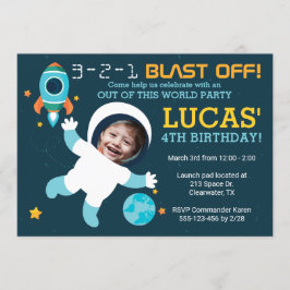Astronaut Boy Space Birthday Party Invitation Kaart