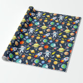 Astronaut Boy's Personalize Name Rocket Man Cadeaupapier (Uitgerold)