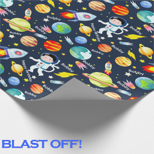 Astronaut Boy's Personalize Name Rocket Man Cadeaupapier