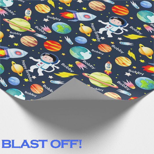 Astronaut Boy's Personalize Name Rocket Man Cadeaupapier