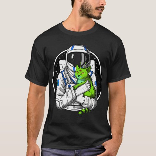 Astronaut Buitenaards Kat Liefhebber T-shirt (Voorkant)